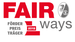 Badge mit dem Text „FAIR ways Förderpreisträger 2018“ (Grafik mit freundlicher Genehmigung des „SC Freiburg“).