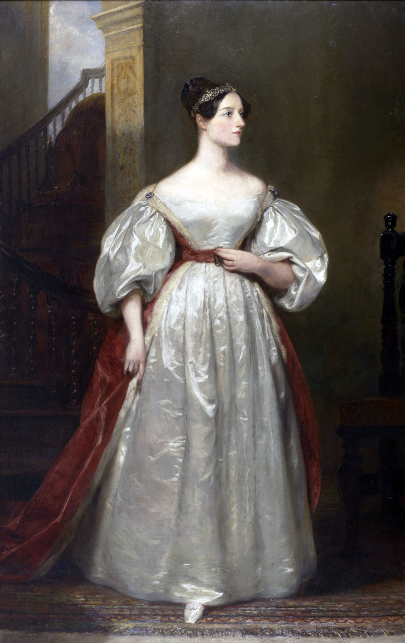 Ölgemälde, das Ada Lovelace in einem eleganten Kleid und mit elegantem Diadem zeigt.